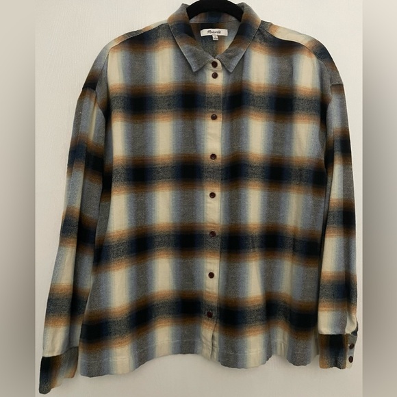 Madewell Size L Flannel Westlake Shirt in Allen Plaid in Haze Plaid Wispy Cloud - Picture 2 of 8